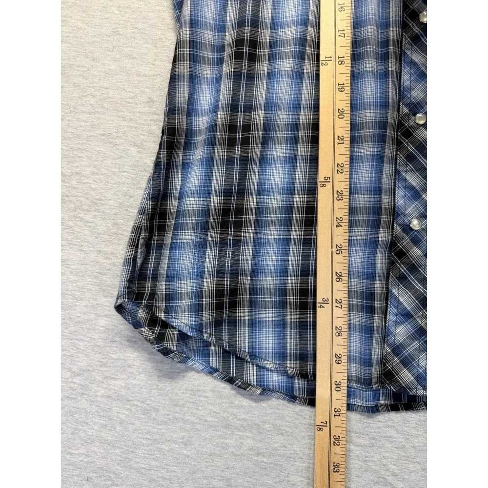 Wrangler Western Fashion Snap Shirt Mens Medium Blue Multi Plaid Pearl Snap Up‎